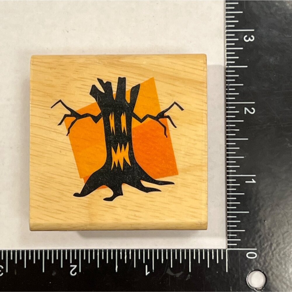 Spooky Haunted Tree Wood Mounted Rubber Stamp Canadian Maple Collections